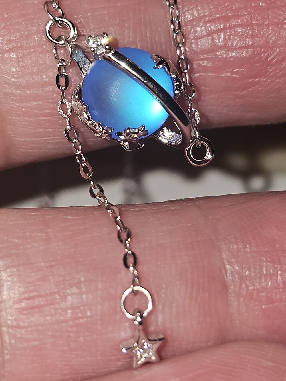 Saturn Planet Necklace • Blue Halo Glow Celestial Jewelry